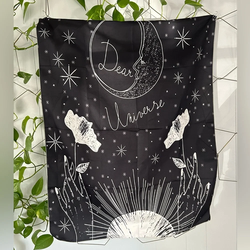 Dear universe black white tapestry hand floral moon star flower meditation power